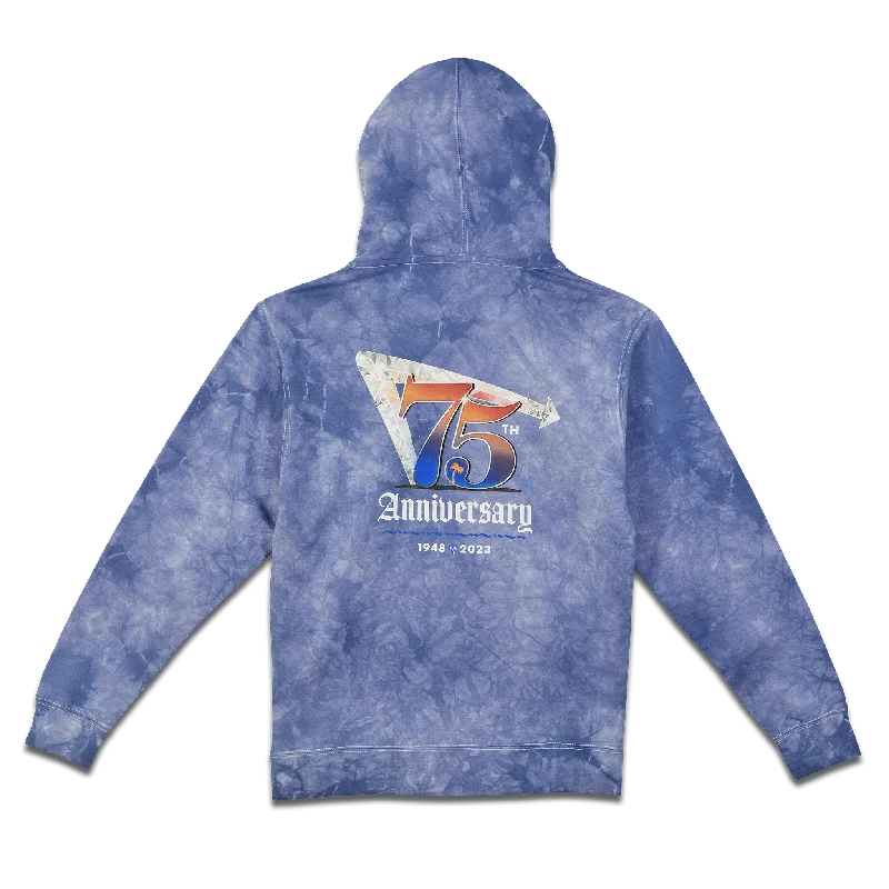 75th Anniversary Tie Dye Hooded Sweatshirt Hoodie with Hidden Zipper Minimalist Clean
