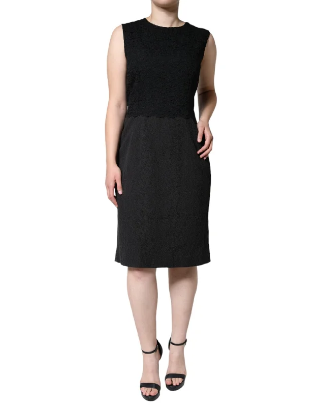 Dolce & Gabbana Black Cotton Sheath Knee Length Dress Tunics Exclusive limited