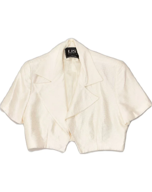 VINTAGE Womens Short Sleeve Bolero Jacket UK 12 Medium White Notch Collar Jacket Peter Pan Collar Jacket Cowl Neck Jacket