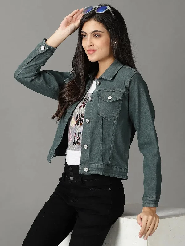 Women's Teal Solid Open Front Jacket-GZ-5577-1-Teal Anorak Shell Jacket Lightweight Jacket