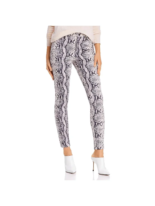 Womens Snake Print Ankle Skinny Pants Chic Checkered Pants
