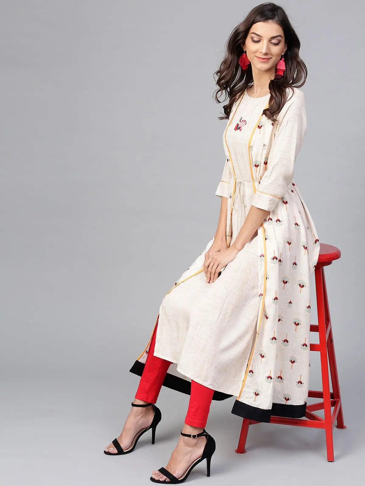 Peacock Inspired Jacket Style Kurta Toggled Jacket Drawstring Jacket Belted Jacket