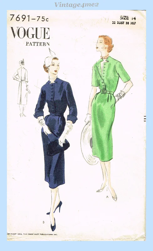 Vogue 7691: 1950s Classic Uncut Misses Dress Sz 32 B Vintage Sewing Pattern Elegant Long Evening