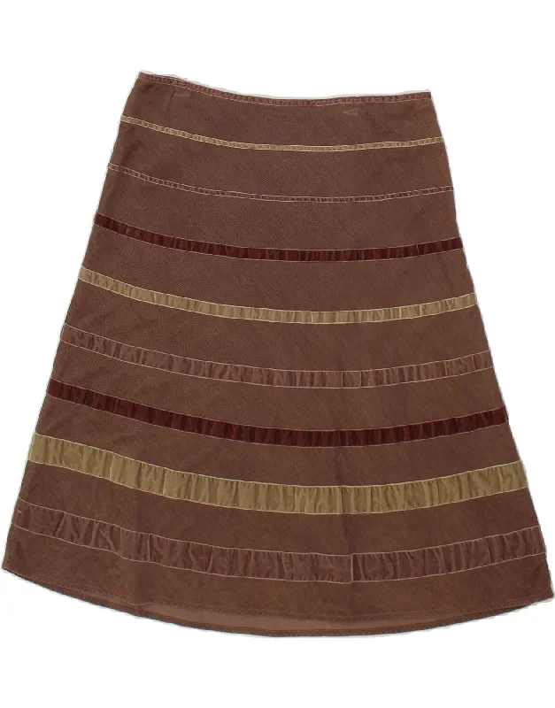 MONSOON Womens A-Line Skirt UK 14 Large W32 Brown Striped Cotton vintage skirt charm