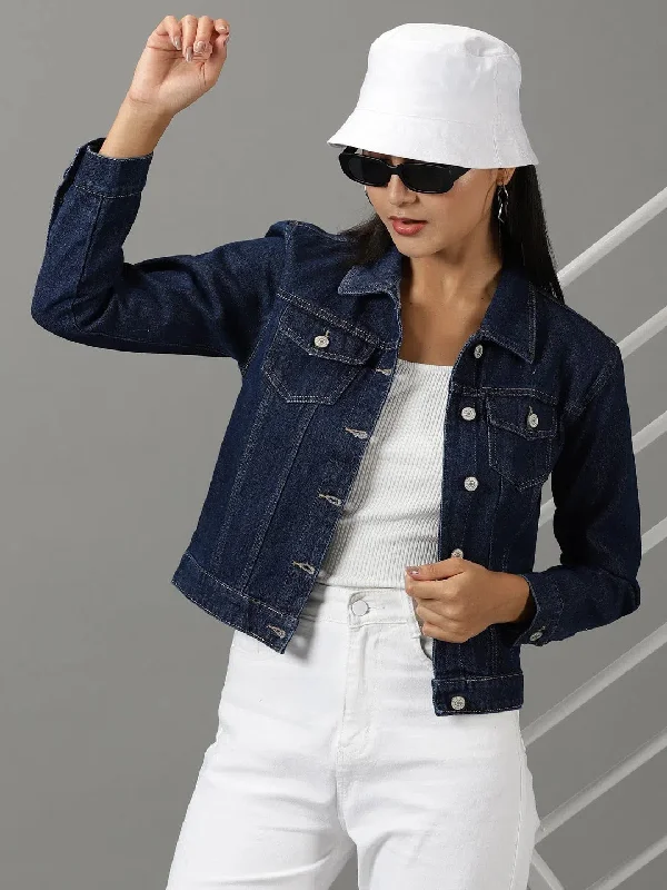 Women's Navy Blue Solid Denim Jacket-LT-JKT-22905-2-Navyblue Faux Fur Fabric Real Fur Fabric Shearling Fabric