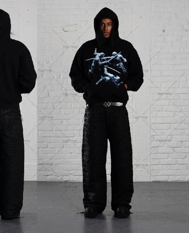 Advbridge New Gothic Punk Retro Pattern Printed Hoodie High Street Harajuku Casual Oversized Sweatshirt Men Trendy Brand Streetwear Women Hoodie with Belted Waist Structured Tailored