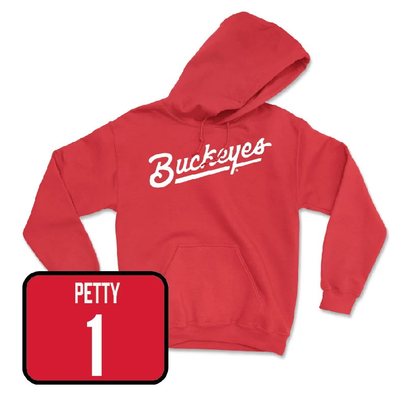Red Women's Basketball Script Hoodie  - Ajae Petty Hoodie with Relaxed Fit Easy Casual
