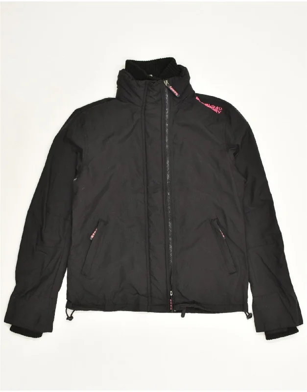 SUPERDRY Womens Windbreaker Jacket UK 16 Large Black Polyamide Trench Coat Raincoat Waterproof Jacket