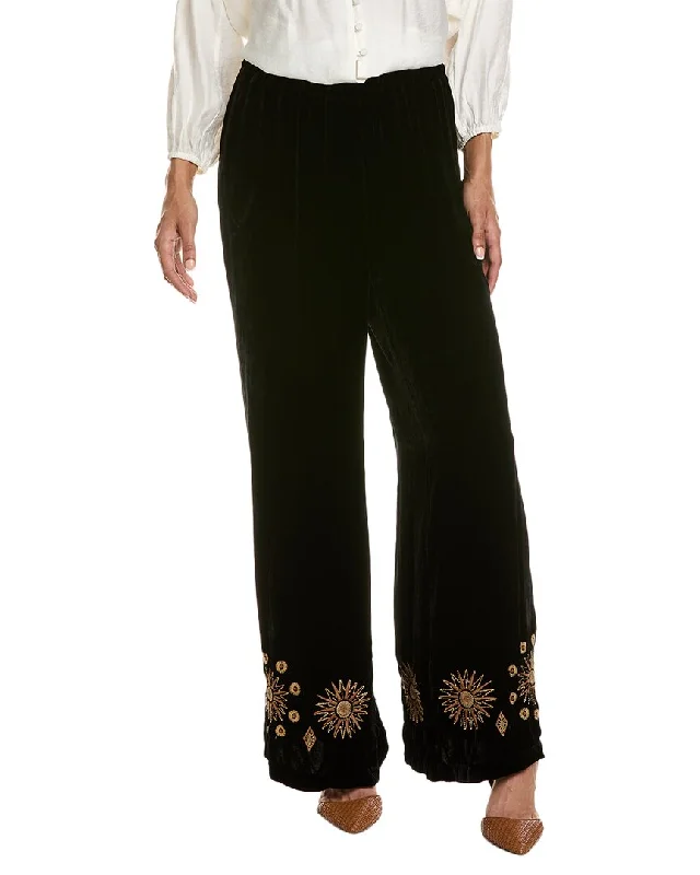 Johnny Was Heidi Velvet Silk-Blend Wide Leg Pant Cozy Fitted Pants