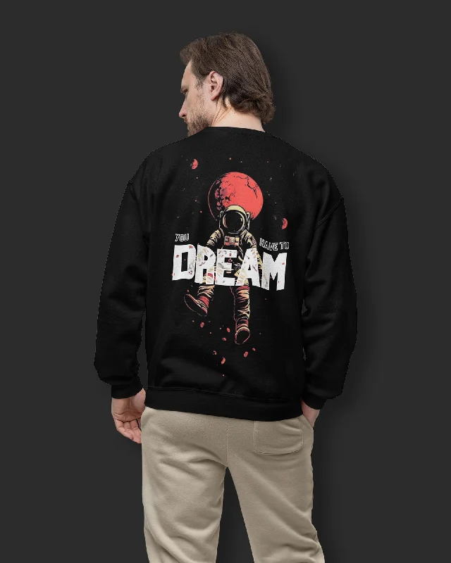 Astral Ascent Drop Shoulder Sweatshirt: Black Hoodie with Reflective Safety Nightwear