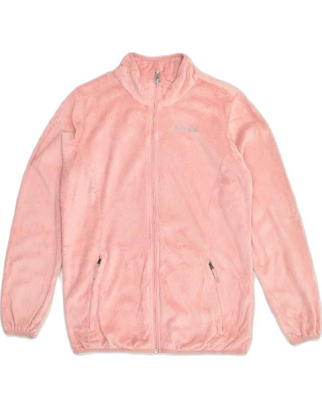 COLUMBIA Womens Fleece Jacket UK 14 Large Pink Polyester Herringbone Jacket Checkered Jacket Solid Jacket