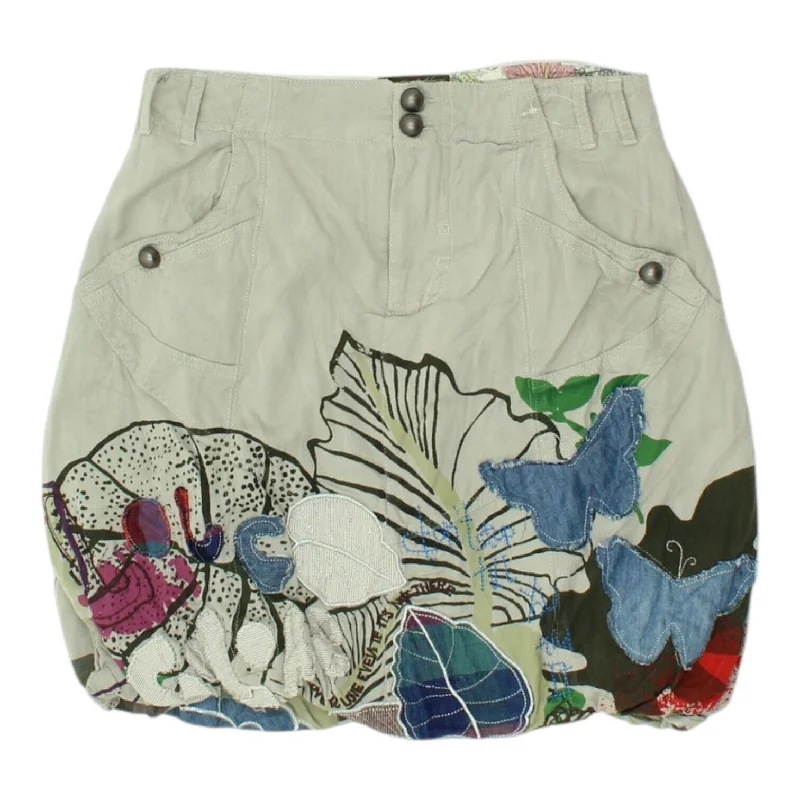 Desigual Womens Beige Bubble Skirt | Vintage High End Designer Patchwork VTG silk skirt smooth