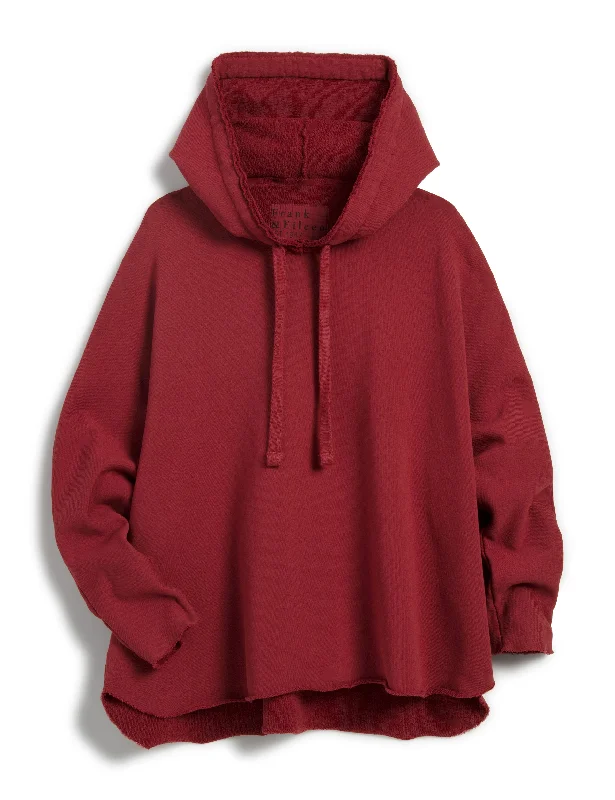 Frank & Eileen Kane Capelet Hoodie in Cranberry Hoodie with Puffed Sleeves Voluminous Trendy