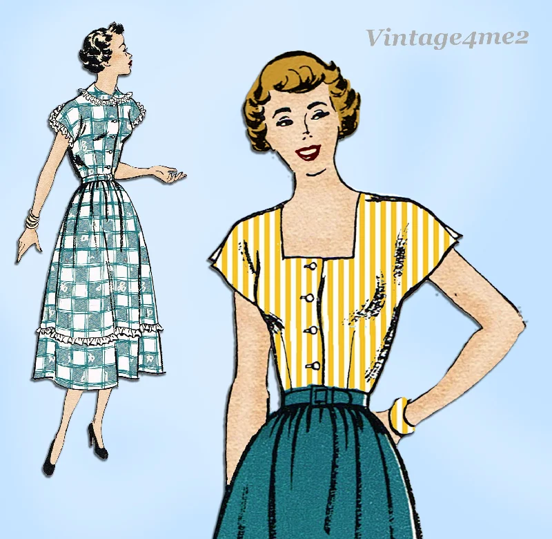 New York 682: 1950s Uncut Petite Misses Dress Sz 29 Bust Vintage Sewing Pattern Off-the-shoulder Chic Trendy