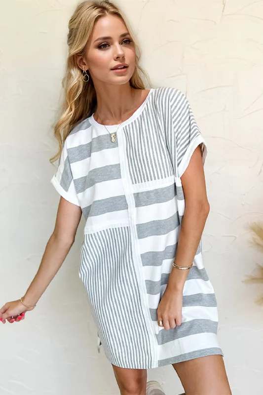 Hazel Blues® |  Oh Striped Round Neck Short Sleeve Mini Tee Dress Tunics Trousers formal