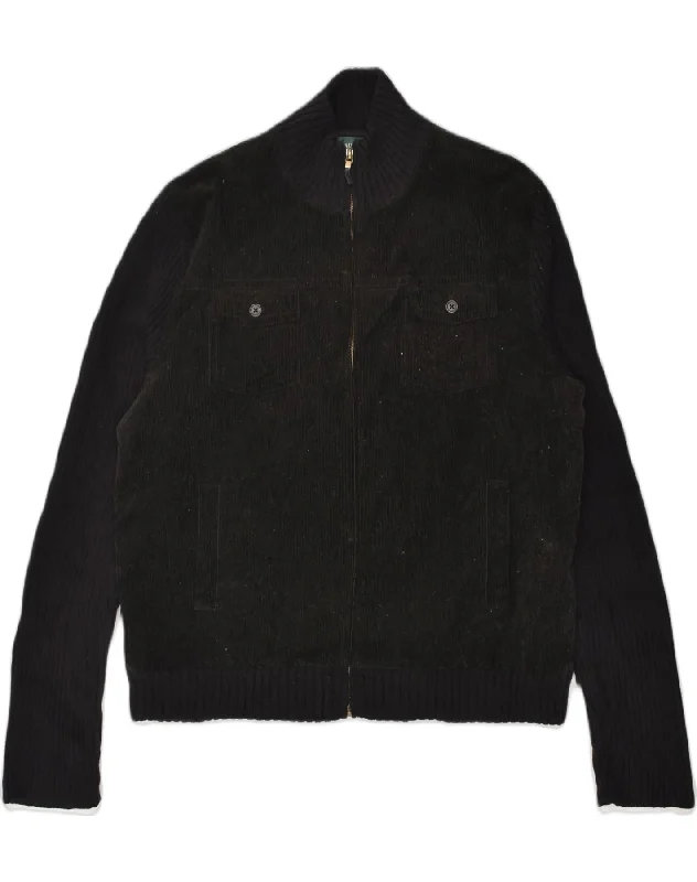 RALPH LAUREN Womens Corduroy Jacket UK 16 Large Brown Cotton Zippered Front Buttoned Front Snap Front