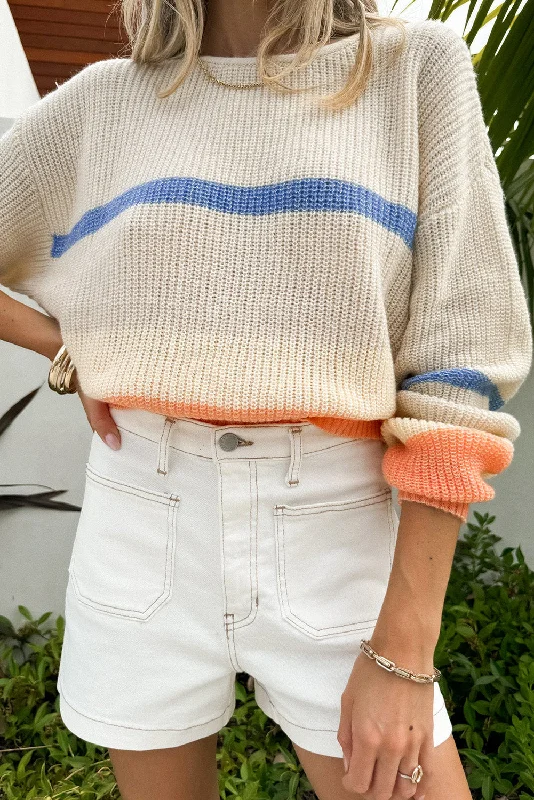 Colorblock Striped Drop Shoulder Cozy Sweater Satin Fabric Silk Fabric Chiffon Fabric