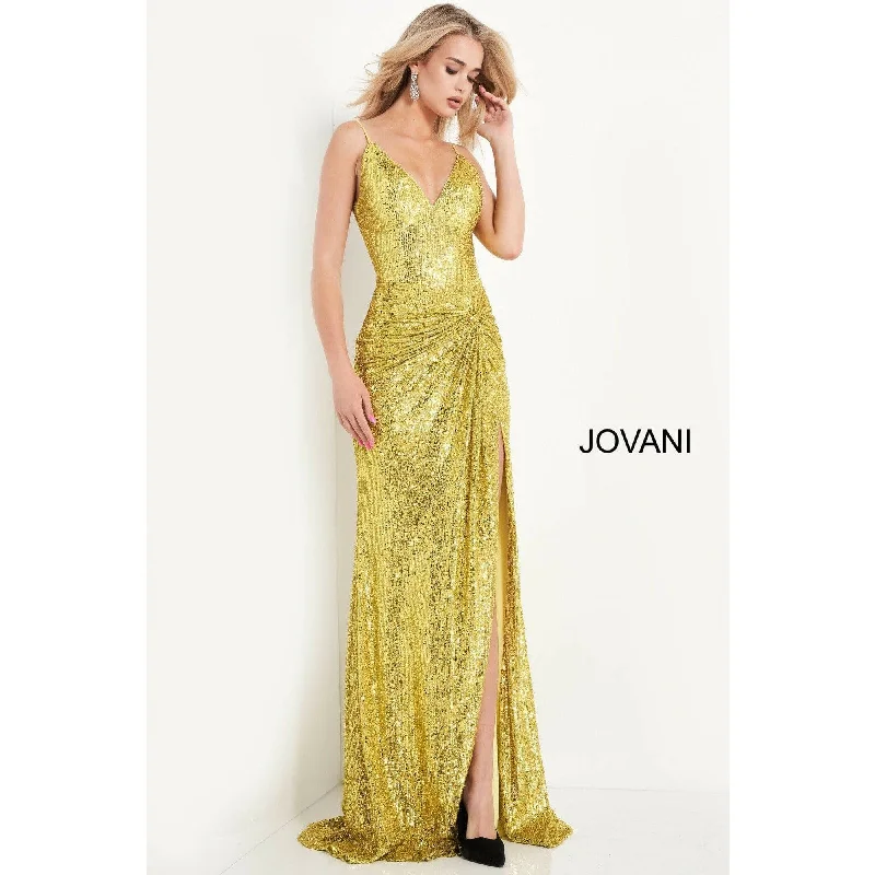 Jovani 06271 Yellow V Neck Sequin Prom Dress 06271