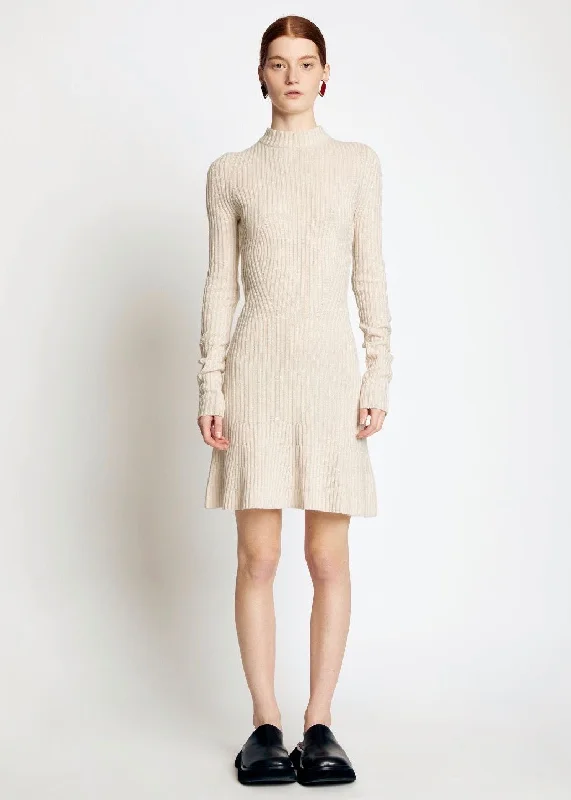 Plaited Rib Sweater Dress (Bone) Faux Fur Fabric Real Fur Fabric Shearling Fabric