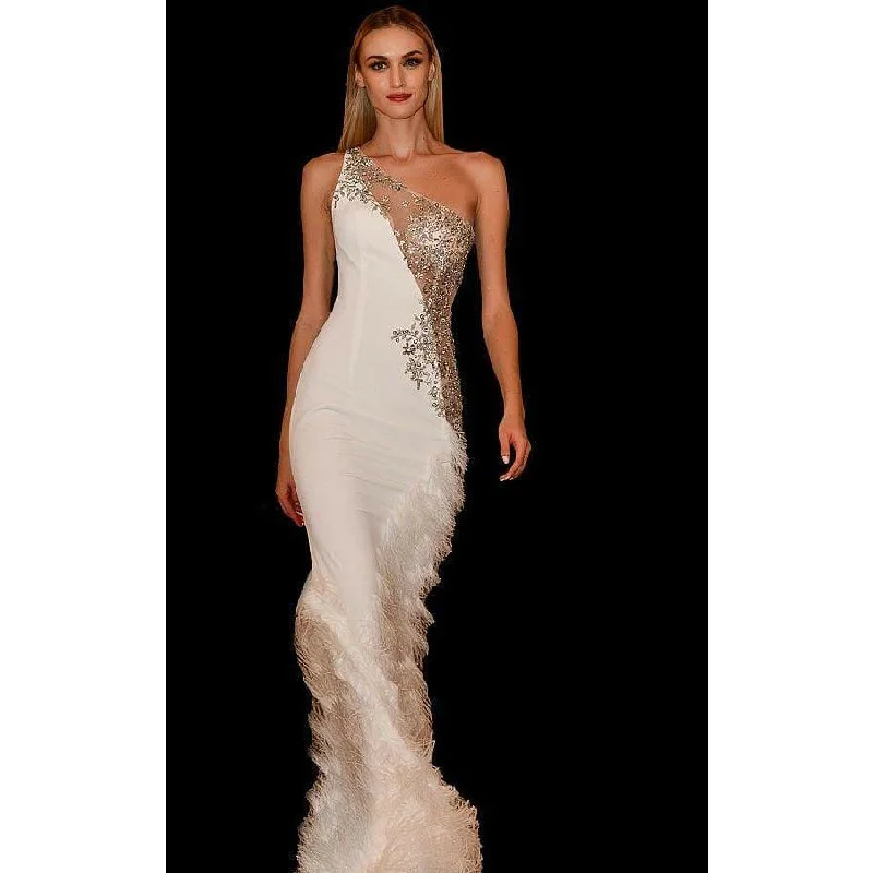 Jovani Off White Nude One Shoulder Sexy Prom Dress 03389
