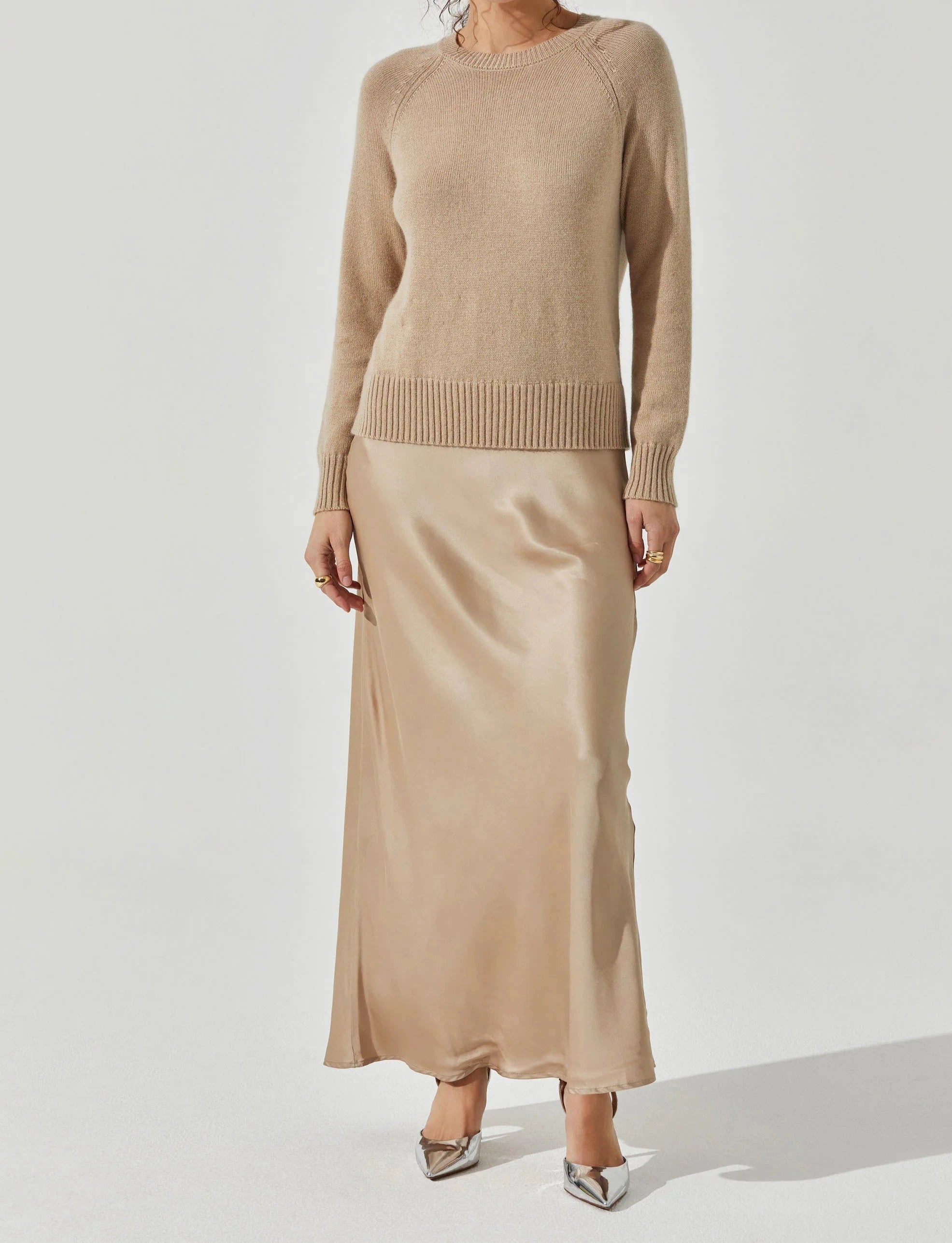 Astr the Label Helene Mexied Media Maxi Sweater Dress in Cream Thin Thick Dense