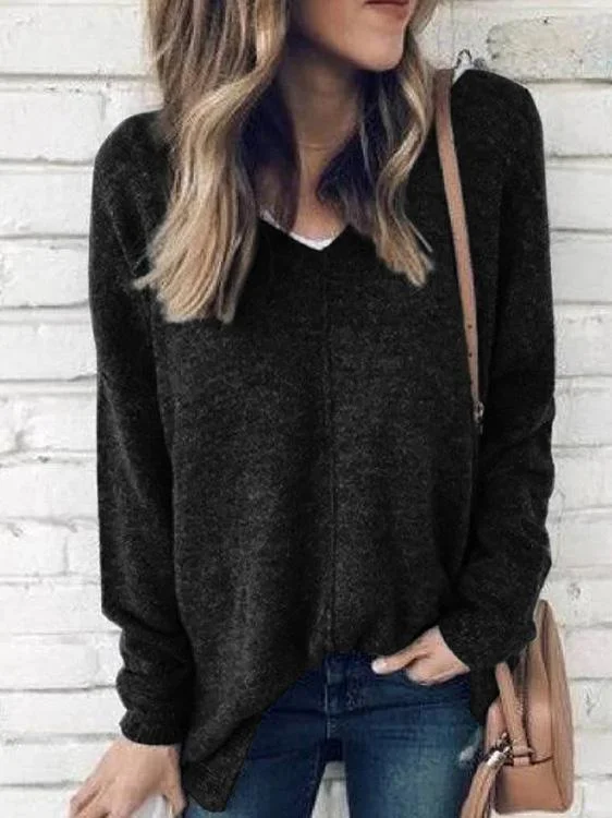 V-Neck Long Sleeve Sweater Tunic for Women Spandex Rayon Corduroy
