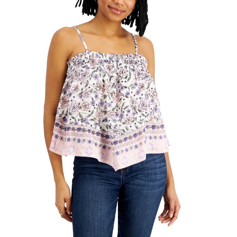PLANET GOLD - Floral Smocked Ruffle tank top vintage tank top
