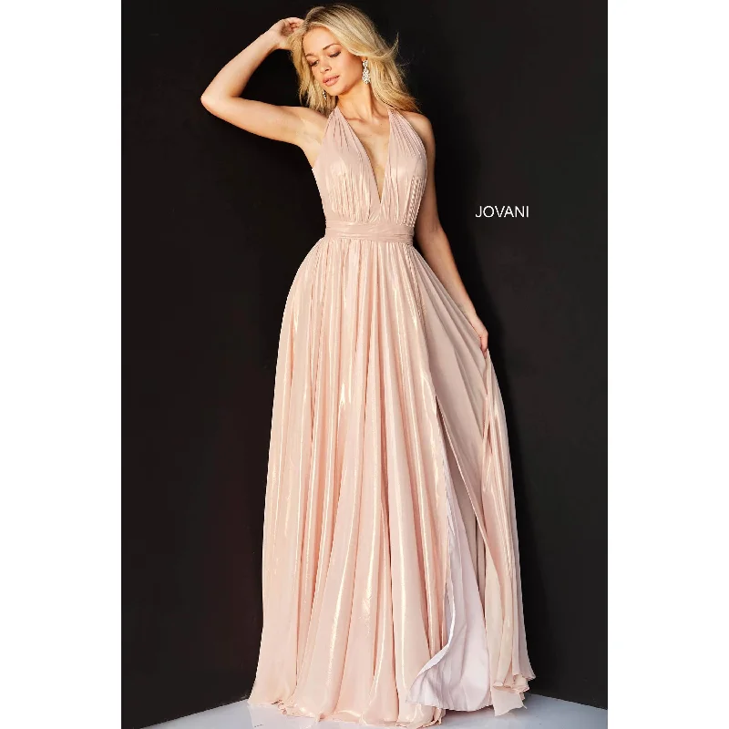 Jovani Blush Halter Neckline Maxi Prom Dress 07247