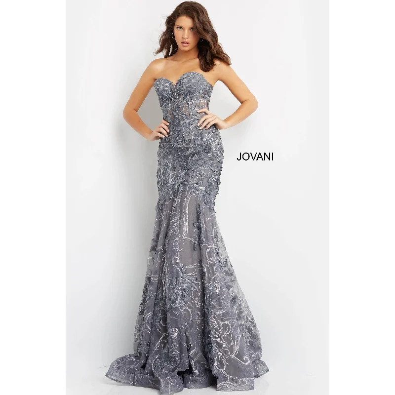 Jovani Gunmetal Strapless Mermaid Prom Dress 07935