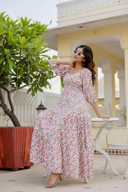 Women Off-White Printed Flared Dress - Rasiya