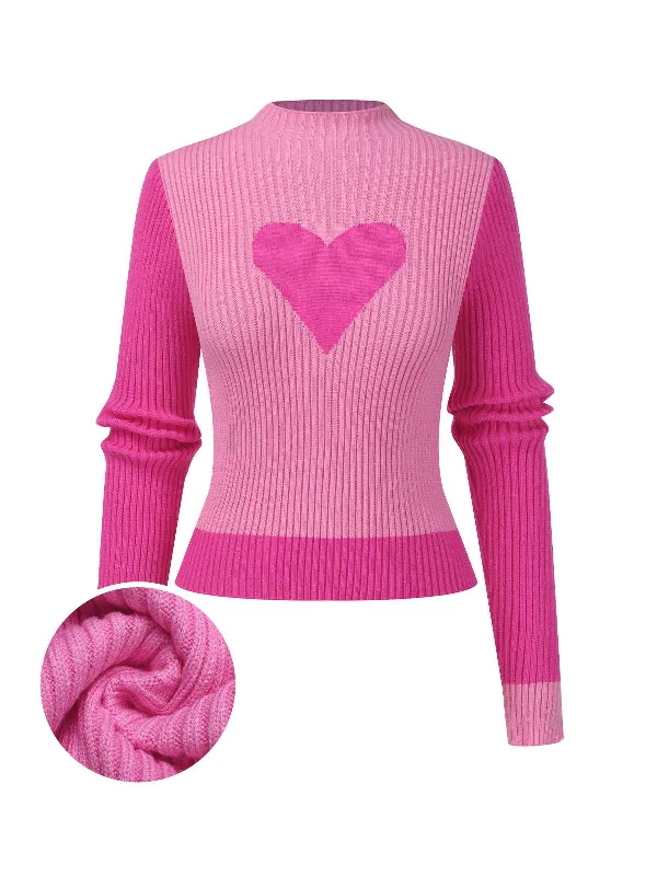 1950s Heart Knitted Patchwork Sweater Velvet Chenille Corduroy