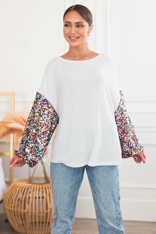 Always Celebrating Modest Sequin Sweater Stretchy Elastic Breathable