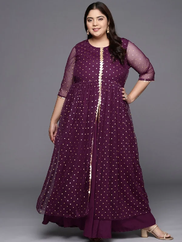 Ahalyaa Plus Size Round neck Net Maxi Ethnic Dress