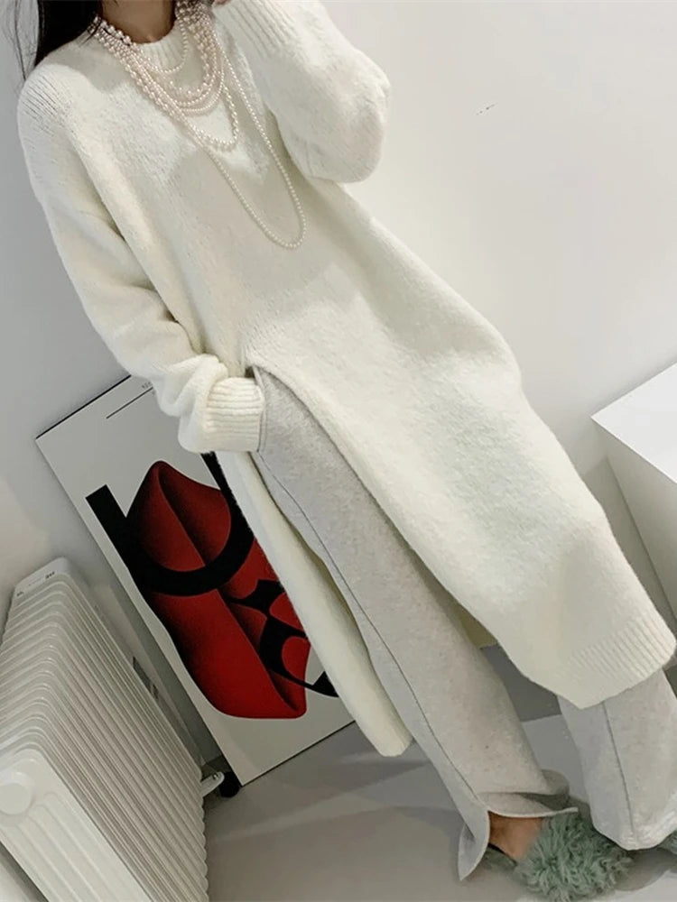 Winter Women Dress Oversize Dresses Knitting Fall Sweater Women Dress Long Sleeve Knitted Dresses Maxi Vintage Thick White Maxi Fitted Loose Oversized
