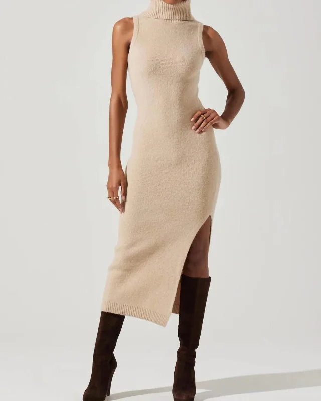 Irina Sweater Dress In Taupe | Taupe Embroidered Appliqued Beaded