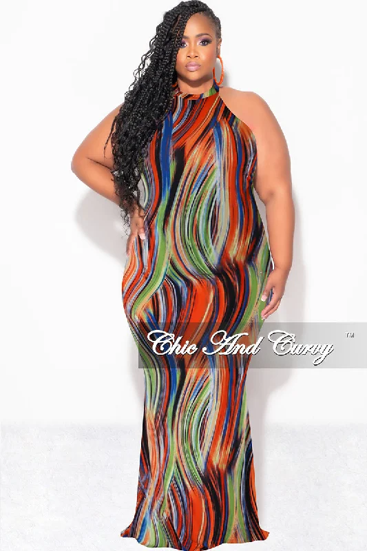 Final Sale Plus Size Halter Neck Sleeveless Mermaid Dress In Multi Color