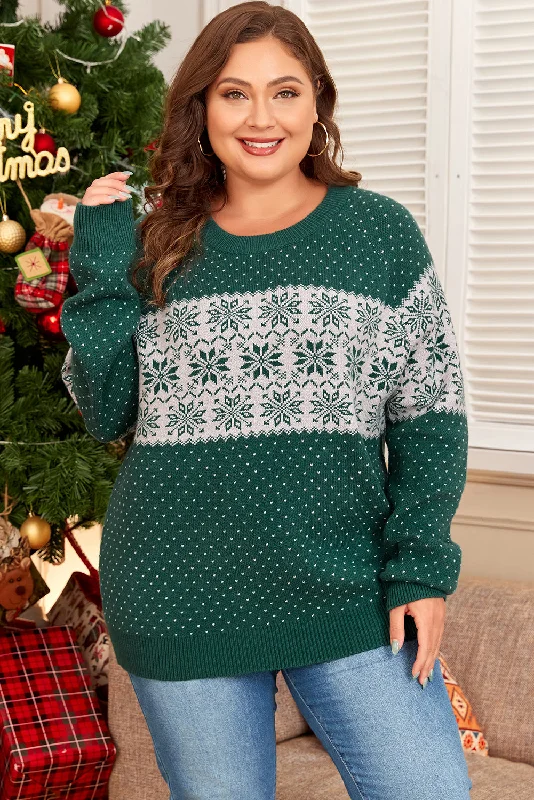 Christmas Snowflake Pattern Drop Shoulder Plus Size Sweater Long Sweater Short Sweater Cropped Sweater