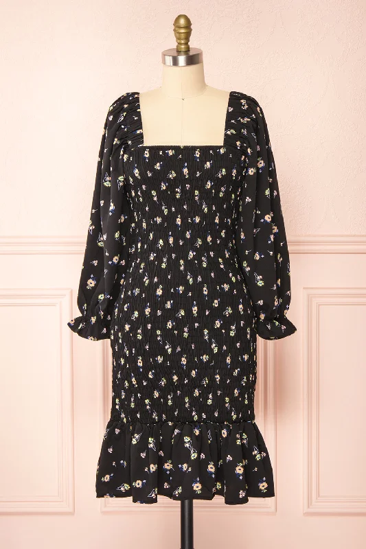 Bourgas | Short Ruched Dress w/ Floral Pattern