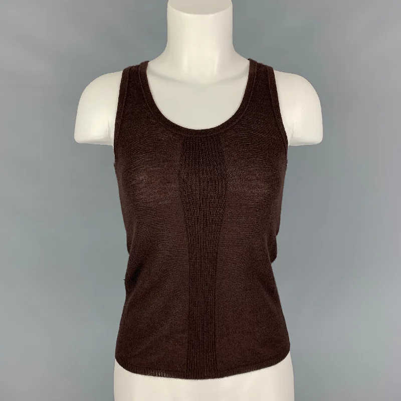 BOTTEGA VENETA Size S Brown Cashmere Knitted Tank Top adorable tank top