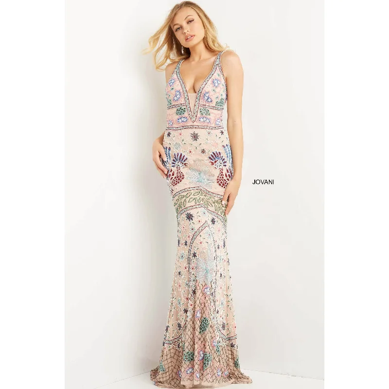 Jovani Blush Multi Sheath Embellished Prom Dress 08446