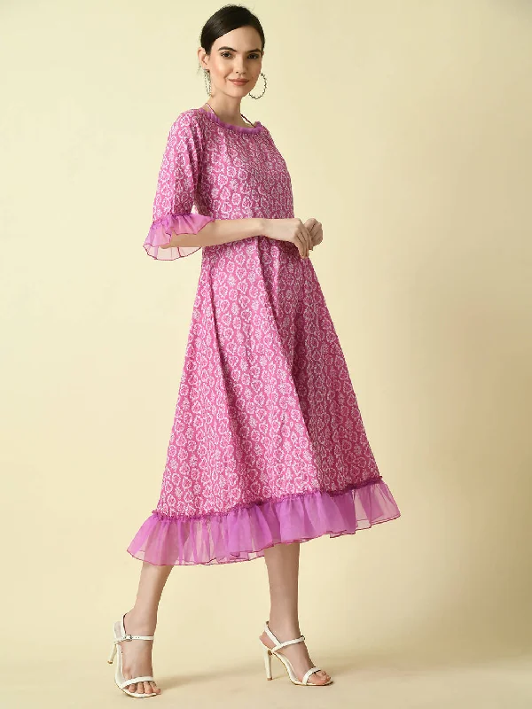 Myshka Women's Pink Empire Printed Dress