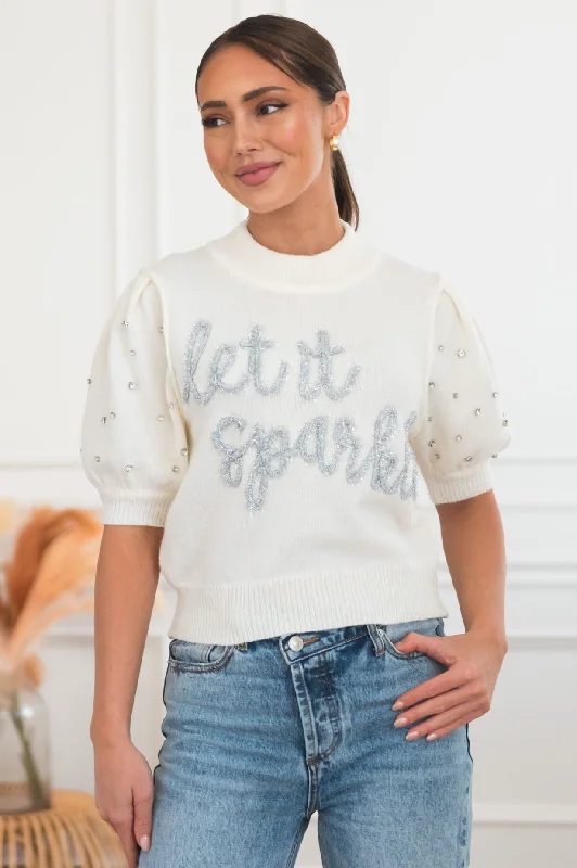 Let It Sparkle Modest Sweater Mesh Sweater Canvas Denim