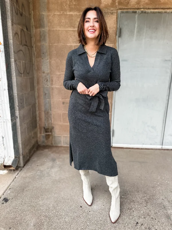 Faherty | Jackson Sweater Dress  - Medium Grey Heather Lace Blend Ribbed Blend Corduroy Blend