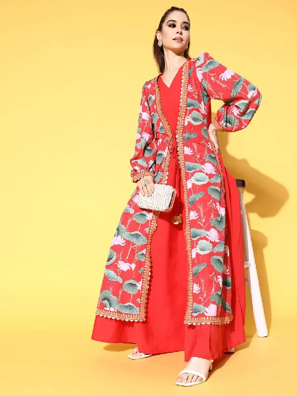 Ahalyaa Floral Printed Tie-Ups Maxi Ethnic Dress