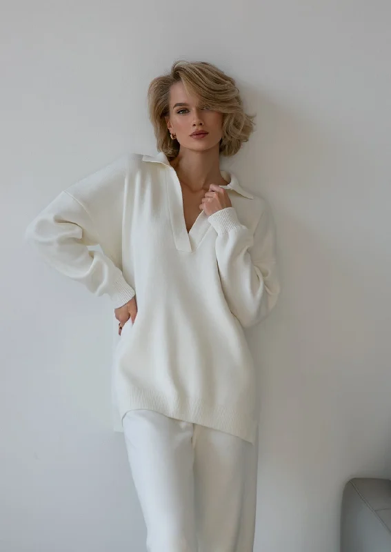 Nalla Milk Polo Oversized Sweater Terry Terry Cloth Terry Knit