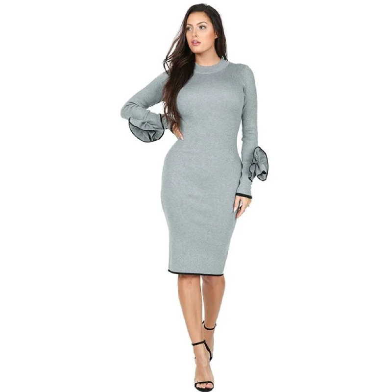 KEYSHA SWEATER-DRESS Solid Color Striped Floral Print