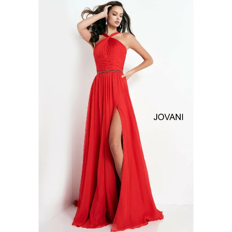 Jovani Red Chiffon Maxi Prom Dress 3836