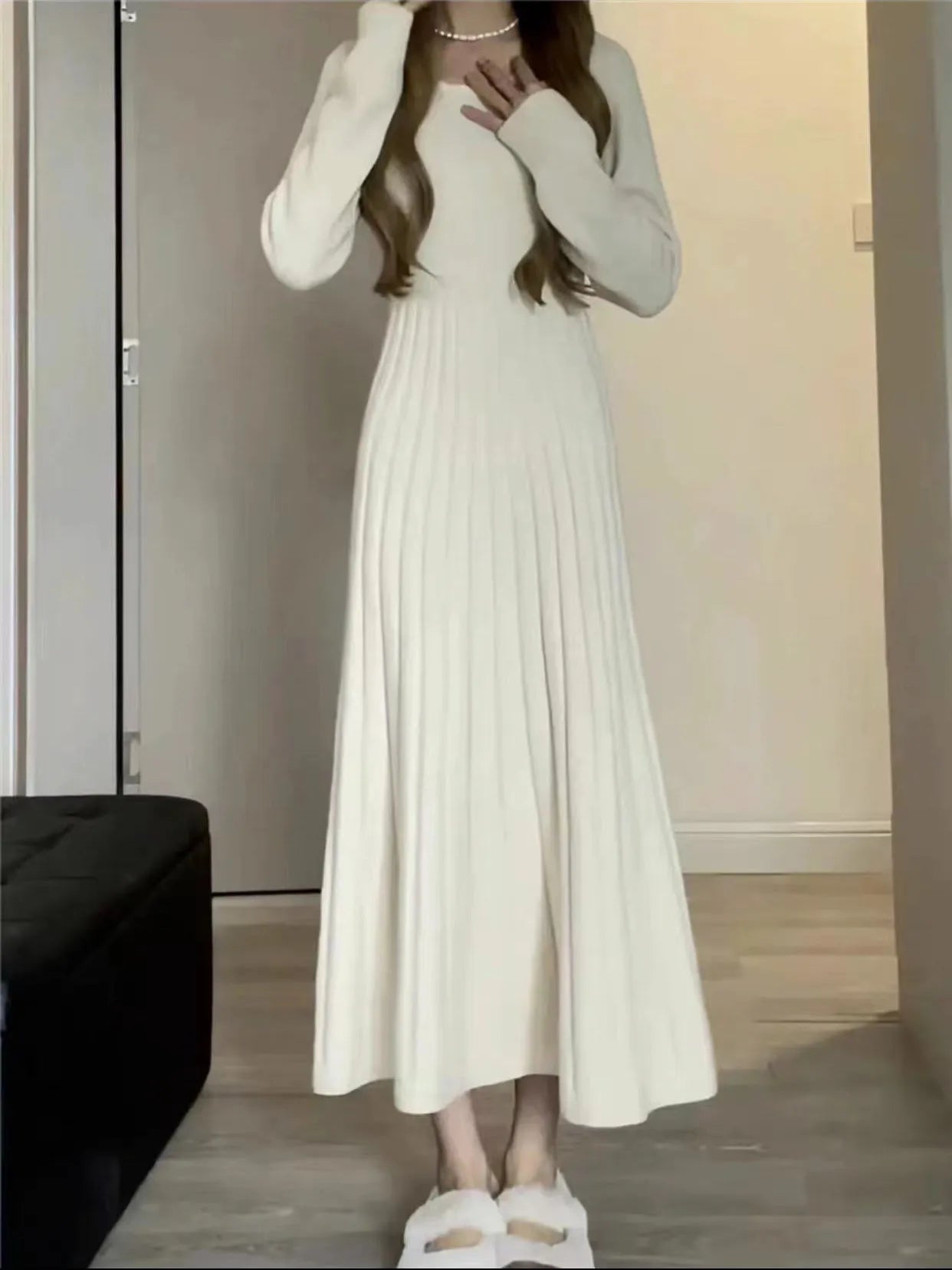 Sweater Long Dress For Woman Clothes Swing Casual Autumn Winter Knitted Korean Slim Long Sleeve Elegance Sweet Femal Clothing Chenille Brocade Lace