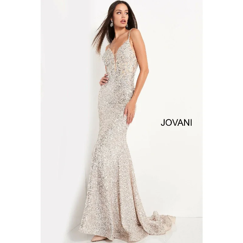 Jovani Silver Plunging Neckline Prom Dress 05805