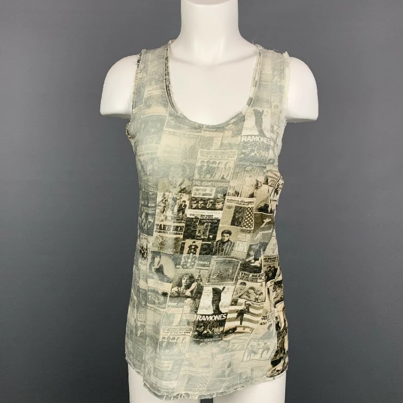 BLUE AREA Size S Grey & Taupe Print Linen Tank Top cropped tank top